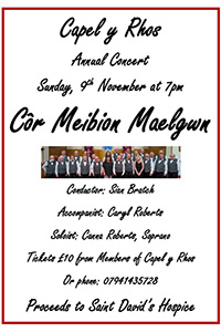 Charity Concert Event 09.11.2025 - Annual concert in Capel y Rhos, Llandrillo yn Rhos
